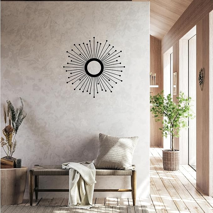 Sunburst Metal Wall Art – Mid-Century Modern Starburst Wall Decor, Handmade Round Metal Hanging for Living Room, Bedroom, Office, or Entryway (24")