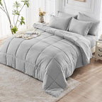 JOLLYVOGUE California King Comforter Set, Ultra-Soft Bed in a Bag Cal King Size 7 Pieces, Oeko-TEX Certified Bedding Set with Down Alternative Comforter, Sheets, Pillowcases & Shams, Light Grey