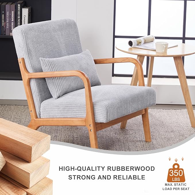 KEIKI Mid-Century Modern Upholstered Accent Chair, Solid Wood Lounge Chair for Living Room