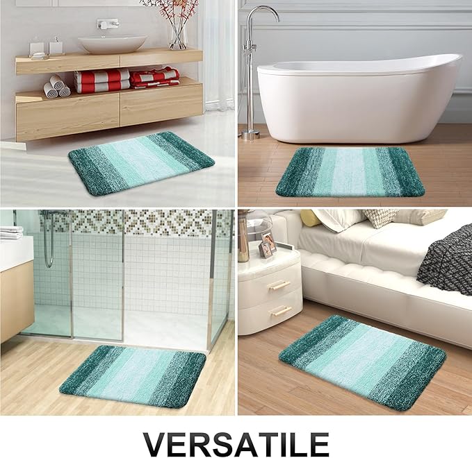 OLANLY Bathroom Rug Set 2 Piece, Soft Absorbent Microfiber Bath Rug Set, Non-Slip, Machine Wash Dry, Plush Shaggy Bath Mats for Bathroom (30"x20"+24"x16", Blackish Green)