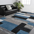 FlyDOIT Modern Geometric Patchwork Area Rug, 6x9 Blue Large Rugs for Living Room, Rockwood Collection Indoor Rugs for Bedroom, Throw Carpet Floor Decor for Entryway Dining Room Office Nursery