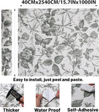 Drawers Liner Contact Paper for Dresser Peel and Stick Wallpaper Sketched Design 15.7x1000in Self Adhesive Removable Green Maroon Rose Floral Butterfly Vintage Cabinet Shelf Renter Friendly