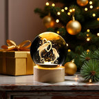 Dolphin Gifts for Women Men 3D Dolphins Crystal Ball with Wooden Light Base Glass Dolphin Statue Lamp Decor for Women Lovers for Christmas Valentines Birthday (Diameter 2.36 inches)