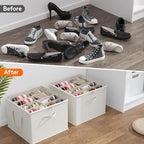 Lifewit Shoe Storage Organizer for Closet, Fabric Large Shoe Box Storage Containers with Clear Cover, Foldable Bins for Boots Heels Sneakers Fits 36-48 Pairs (Each 12-16 Pairs) 3 Pack White