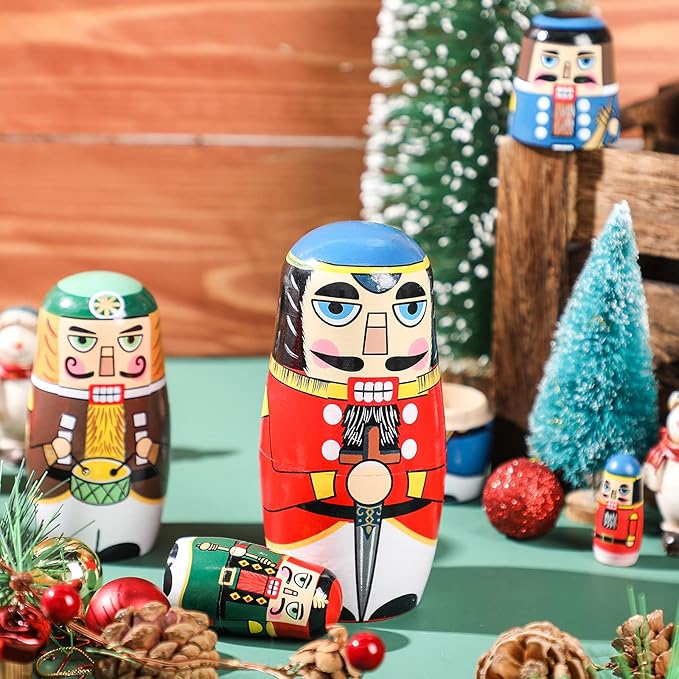 Gejoy Russian Nesting Dolls for Kids Handmade Matryoshka Wooden Stacking Toys Nesting Dolls Collectible Gifts for Winter Christmas Holiday Present Boys Girls Adults Home Decor(Walnut Man)