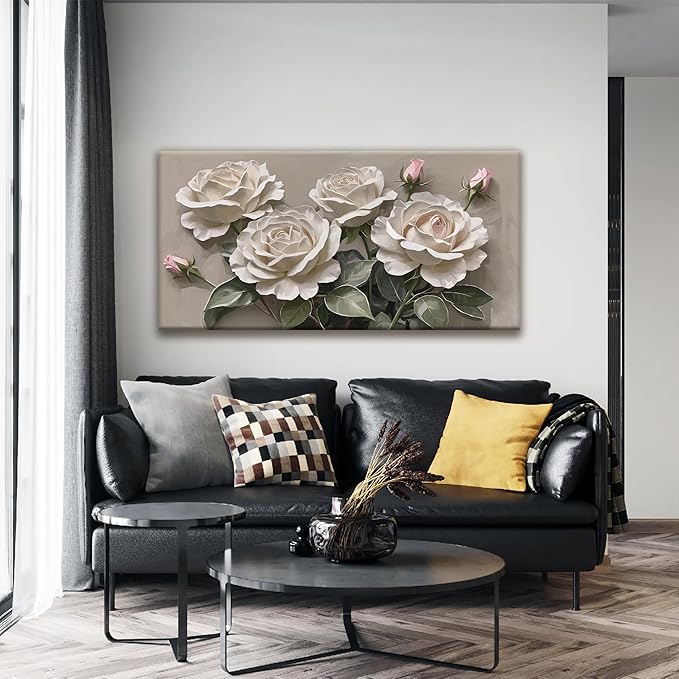 LJ CHIXUFA ART Floral Wall Art, Modern Canvas Wall Decor, 24x48 Inch, Perfect for Living Room, Bedroom, Office