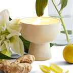 Blueme Happiness Candle | Yuzu & Ginger | 3 Wick - Refillable Wellness Candle with Essential Oils, Hand Finished & Poured Soy Wax Blend Ceramic Vessel, Natural Cotton Wicks | Medium 12 oz