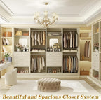 Unikito 100” Closet System with Drawers, 8.3FT Wood Closet Organizer with Hanging Rods and Mirror Design, Reversible Large Walk in Closets Tower Garment Racks with Shelves, White Oak