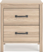 Signature Design by Ashley Battelle Mid-Century Modern Nightstand with Chevron Pattern, 2 Storage Drawers, Dark-Color Hardware, Wood, 24.5" High, Light Brown