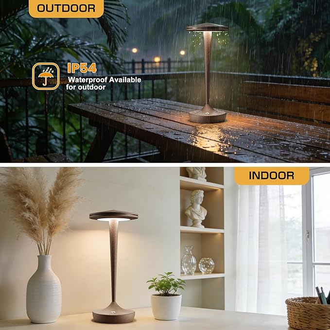 Cordless Table Lamp Rechargeable,Outdoor Table Lamps LED,5000mAh Battery Operated Lamp Stepless Dimming Table Lamps for Restaurant Dining Patio (2PRust)