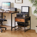 Small Table Stand with Drawers, Multi-Functional Side & Printer Accent Table with Storage Shelf, Rustic Brown YD-TM156H