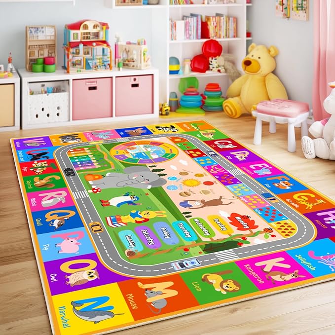Kids Rugs for Playroom 3' x 4', Playmat for Toddlers Kids Carpet for Classroom Bedroom Floor Play Mat for Kids ABC Rugs for Learning Alphabet, Numbers, Colors, Animal Words and Season