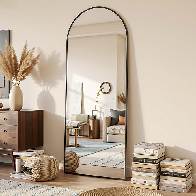 Full Length Mirror, 59"x19" Arched Full Body Mirror, Oversized Floor Mirrors, Leaning Free Standing Mirrors, Hanging Mounted Large Mirrors for Bedroom Dressing Room, Cloakroom, Black