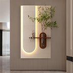 LED Sandstone Wall Decor, 3D Wall Art Sculpture, Simulated Green Plants, Glass Vase & Rabbit Statue, Remote Control 3 Color Light, for Living Room, Bedroom, Hallway(Light Coffee,41.3 * 23.6in)