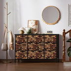 TV Stand with 9 Drawers, Chest of Drawers with Fabric Bins, Black Wood Top Dresser for Bedroom, Storage Organizer Cabinet for Closet (Brown)