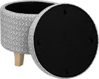 HomePop Upholstered Round Storage Ottoman Home Décor|Upholstered Round Foot Rest Ottoman - Light Grey Print Large