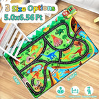 Kids Rug, Car Carpet for Kids' Toy Cars, 5x7 Ft Dinosaur Rug, Dino Safari Road Mat for Playroom, Educational Learning & Game Area Playmat Carpet for Children