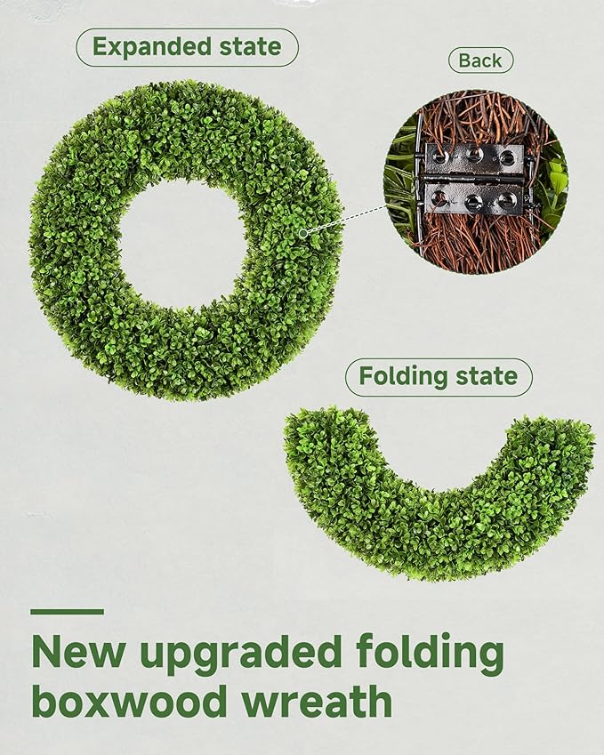 DDHS 20''Boxwood Wreaths for Front Door，Artificial Spring Wreaths for Farmhouse Wedding Green Year Round Indoor Outdoor for Fall Summer Christmas Wreath Home Decorations-Green