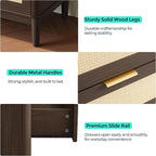 LINSY Rattan 9 Drawer Dresser for Bedroom, 58" Wide Mid-Century Modern Tall Chest of Drawers, Deep Storage Dresser with Curved Corner Design, Large Accent Wood Cabinet for Bedroom, Walnut