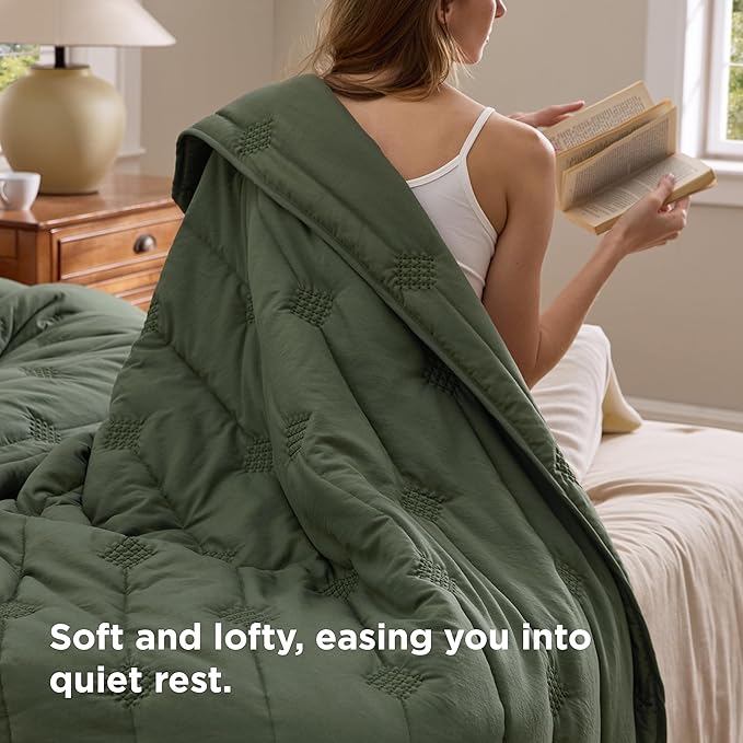 Bedsure Green Quilt Queen Size – Ultra Soft Cloud Lightweight Bedspread Coverlet Set with 2 Pillow Shams, Breathable & Cozy Comforter Set for All Season Use, 3 Piece (90x96 Inches)