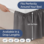 Wrap Around Dust Ruffle Bed Skirt - Dark Grey - Twin/Twin XL Size Beds with 12 Inch Drop - Elastic Strap - Adjustable Pleated Bedskirt with Brushed Fabric and Wrinkle Free - Women, Men, Kids & Teens