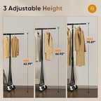 HOKEEPER Clothes Rack with Wood Shelves Height Adjustable Clothing Rack with Lockable Wheels 500LBS Portable Wooden Garment Closet for Bedroom, Living Room, Laundry, Balcony, Black