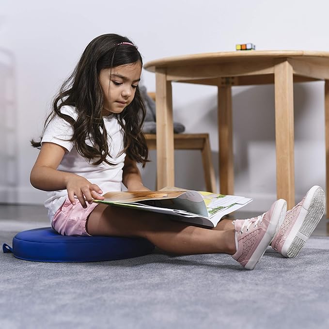 Factory Direct Partners SoftScape 15 inch Round Classroom Floor Cushions with Handles; Flexible Seating for Daycare, Preschool, Playroom; 2 inch Thick Deluxe Foam (6-Piece) - Assorted, 11232-AS