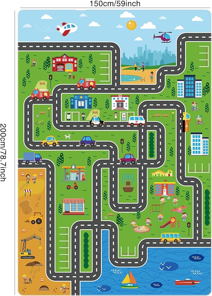 Kids Car Playmat, Kids Rug for Playroom Car Mat Town City Road Traffic Rugs, Play Mat for Floor, Extra Large Boys Kid Car Track Play Rug (Style ONE, 78.7X 59 INCH)