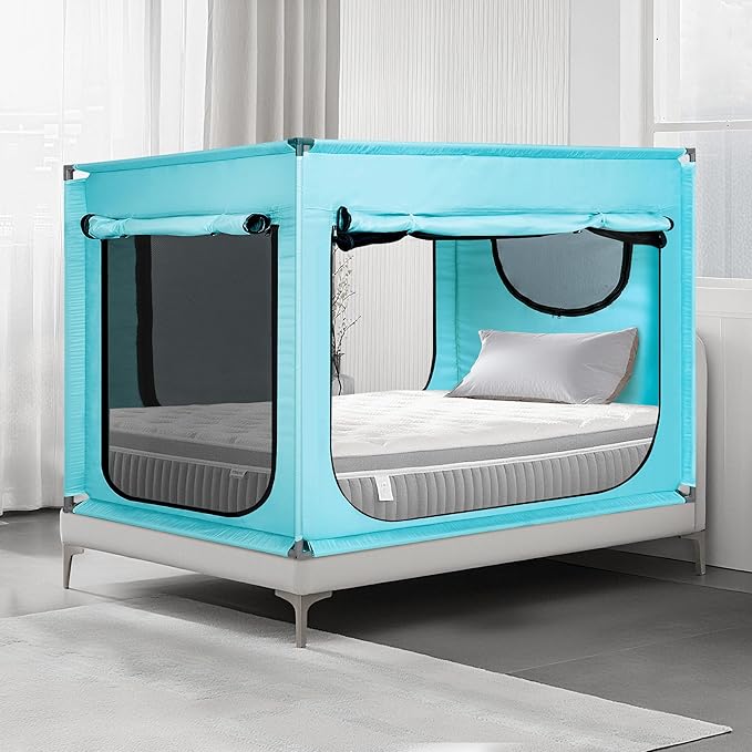 Bed Canopy Portable Blackout Bed Tent Privacy Tent for Adult Indoor Sleeping with 3 Doors, Storage Bag
