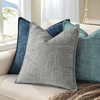 decorUhome Chenille Throw Pillow Covers 16x16 Set of 2, Thick Textured Slubby Neutral Decorative Pillow Covers with Elegant Design for Couch, Sofa, Living Room, Neutral Grey