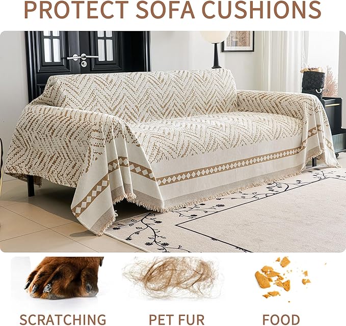 HAOMAIJIA Non Slip Couch Cover Sofa Covers for 3 Cushion Couch Washable sectional Couch Covers for Dogs pet Furniture Protector Couch Cover Blanket for Living Room (MR-Khaki, 71"x118")