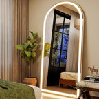 GLSLAND 34"x76" Arched LED Full Length Mirror with Lights Wall Mounted/Standing, Dimmable Floor Lighted Mirrors W/Anti-Fog, Touch Control for Bedroom, Dressing Room