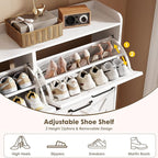 Nicetree Shoe Cabinet with 4 Flip Drawers, Freestanding Shoe Organizer Cabinet with Metal Legs, Farmhouse Slim Shoe Rack Cabinet for Entryway, Foyer, Hallway, White