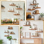 Pinkunn 4 Pcs Floating Shelves for Wall Wooden Live Edge Shelf Wall-Mounted Natural Solid Wood Bedroom Kitchen Storage Living Room Nursery Decor(4 Pcs,11.81/15.7 Inch)