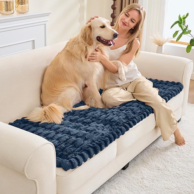 Couch Cover for Dogs, Non Slip Fuzzy Pet Couch Covers for Sofa,Couch Covers for Sofa Pet Friendly,Thick Soft Sofa Slipcovers Cushion Protector(Berlin Blue, 28" x 83"/70 x 210cm)