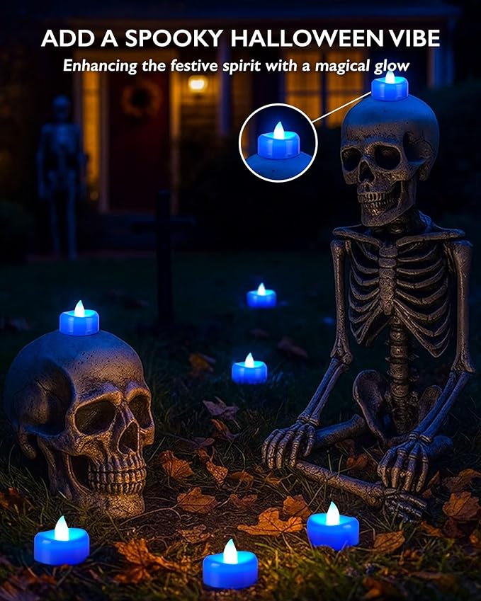 BEICHI Flameless Candles, Tea Lights Battery Operated, No Flickering Votive Candles LED Tea Lights for Halloween Christmas Wedding Home Decor (24 Pack, Blue)