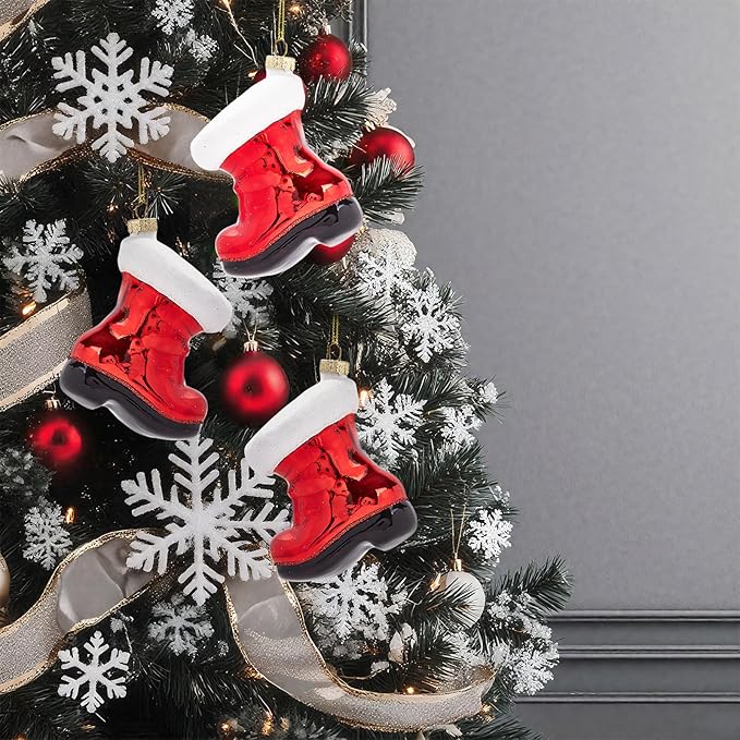 Hanging Christmas Ornaments 2025, Handcrafted Glass Blown Xmas Tree Decorations Holiday Ornaments Funny Gifts Collectible Winter Festival Decor for Home Party, Christmas Boots
