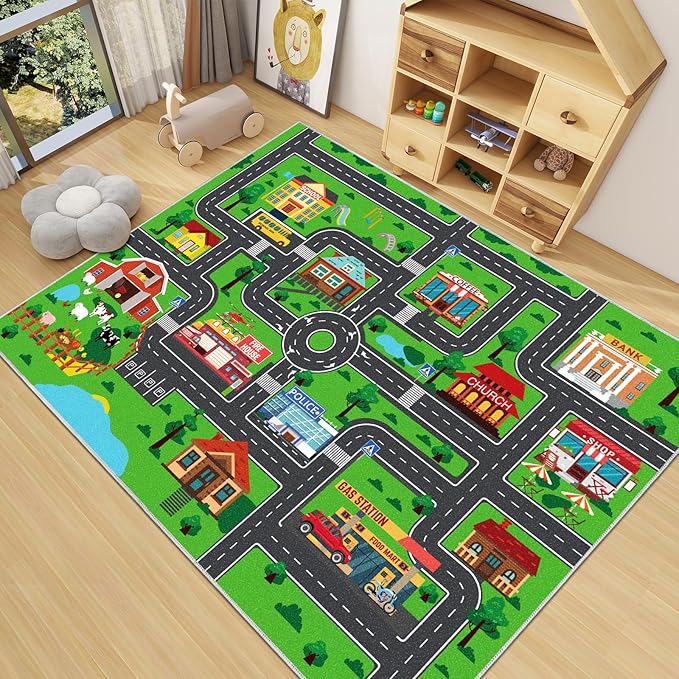 Kids Carpet Car Play Rug, City Life Traffic Road Kids Rug Playmat,Non Slip Children Educational Game Car Mat Area Rug for Playroom Baby Toddler Boys Bedroom Classroom (59X39.4 INCH, Style 1)