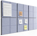 Bumusty Large Felt Bulletin Board, 36" x 24" Cork Board Alternative, 6-Pack Wall Tiles with 4-Compartment Design, 30 Push Pins, 40 Adhesive Tabs, Ideal for Office & Home Decor, Soft Periwinkle