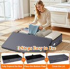 Under Bed Storage Containers with Lids - 3 Pack, Foldable and Stackable Clothes Storage Bags with Clear Window, 3-Sided Handles and Label Slot for Clothing, Blankets, Pillows (Grey)