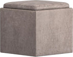 SIMPLIHOME Rockwood Cube Storage Ottoman with Tray - 17 inch Wide Upholstered Vegan Leather Square Storage Ottoman in Distressed Grey Taupe, Contemporary Cube Ottoman for Living Room with Serving Tray