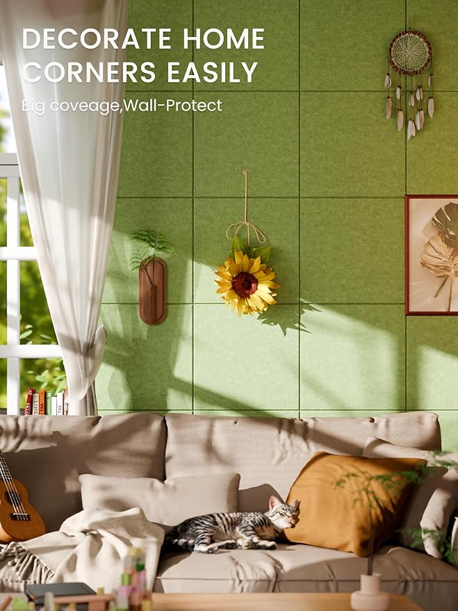 Bumusty Large Cork Board 36" x 24" Alternative - 6 Pack Felt Wall Tiles with 40 Safe Removable Adhesive Tabs, 30 Pushpins, Cork Boards for Walls Pin Board Bulletin Board Office Decor (Kelly Green)
