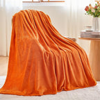 NEWCOSPLAY Super Soft Twin Blanket Orange Premium Silky Flannel Fleece Leaves Pattern Lightweight Bed Blanket All Season Use (Orange, Twin(60"x80"))