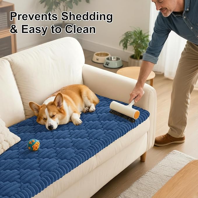 Smiry Pet Couch Cover for Dogs Washable, Non-Slip Fuzzy Couch Covers for 3 Cushion Sofa Pet Friendly, Soft Thick Furniture Protector Sofa Slipcover Mat for Dogs (Navy, 27.6" x 27.6")