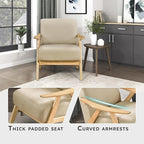 Lexicon Mid Century Modern Accent Chair with Solid Wood Frame in Natural Finish, Textured Fabric Living Room Lounge Arm Chair, Thick and Comfy Innerspring Seat Cushion, Linen-Look Fabric, Light Brown