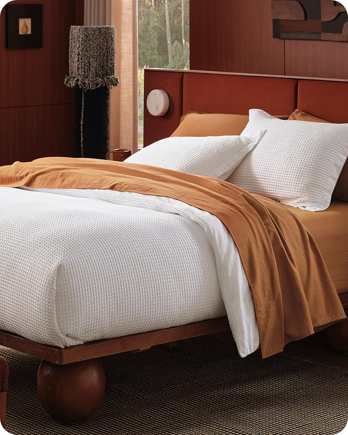 Bedsure Cotton Duvet Cover Twin - 100% Cotton Waffle Weave Coconut White Duvet Cover Twin Size, GentleSoft™ and Breathable Bedding Set for Gifts, 2 Pieces, 68"x90"