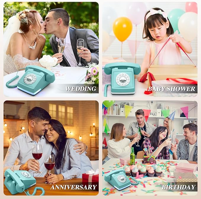 UKBW Audio Guest Book Wedding Phone, 32G Record Customized Audio Message with Guest Book, Retro Style Audio Guestbook for Birthdays Parties Confessions Special Occasions, Blue