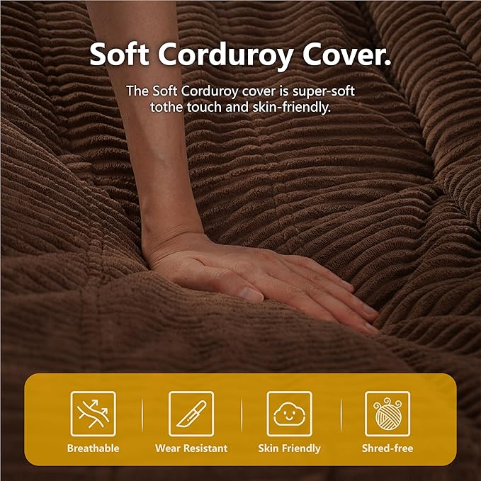 N&V Fireside Chair, Mid Century Armless Floor Sofa, Soft Premium Corduroy Floor Lounge Chair, Foam Sofa Accent Chair for Living Room Bedroom and Office (Beige)