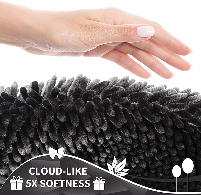 Yimobra Chenille Bathroom Rugs Non Slip, Extra Thick Soft Absorbent Bath Rug 31.5x20 Inch, Machine Washable Quick Dry Bath Mat for Bathroom Floor, Tub and Shower, Home Decor Accessories, Dark Grey