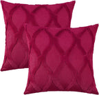 decorUhome Spring Throw Pillow Covers 16x16 Inch Set of 2, Soft Plush Faux Fur Wool Burgundy Couch Pillow Covers, Decorative Neutral Pillow Cases for Bed Sofa Living Room Home Decor